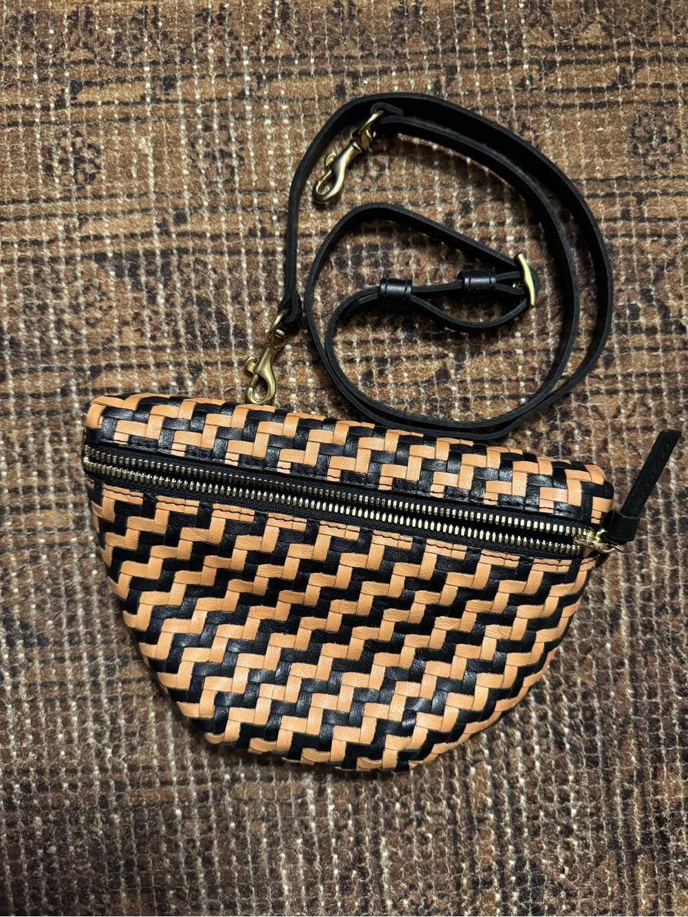 Clare V. Petit Fanny Woven Leather Crossbody Belt Bag - Black & Tan